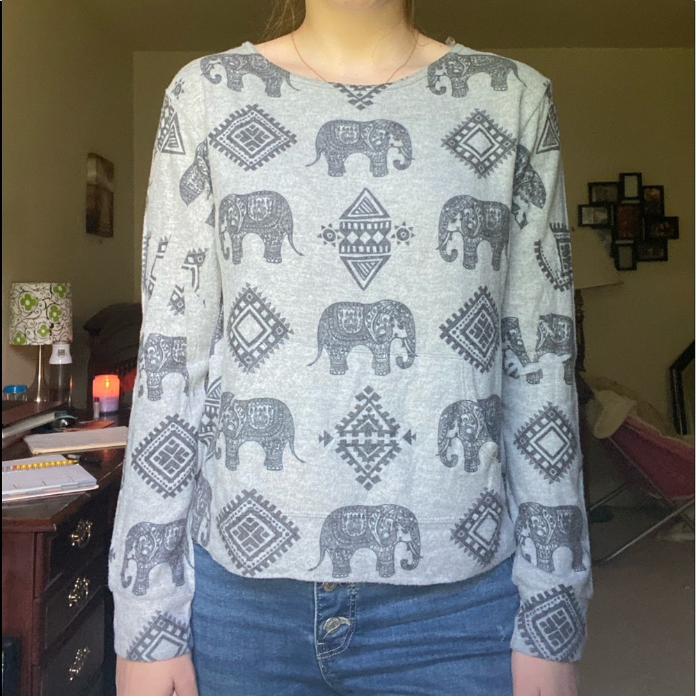 Elephant patterned gray sweater